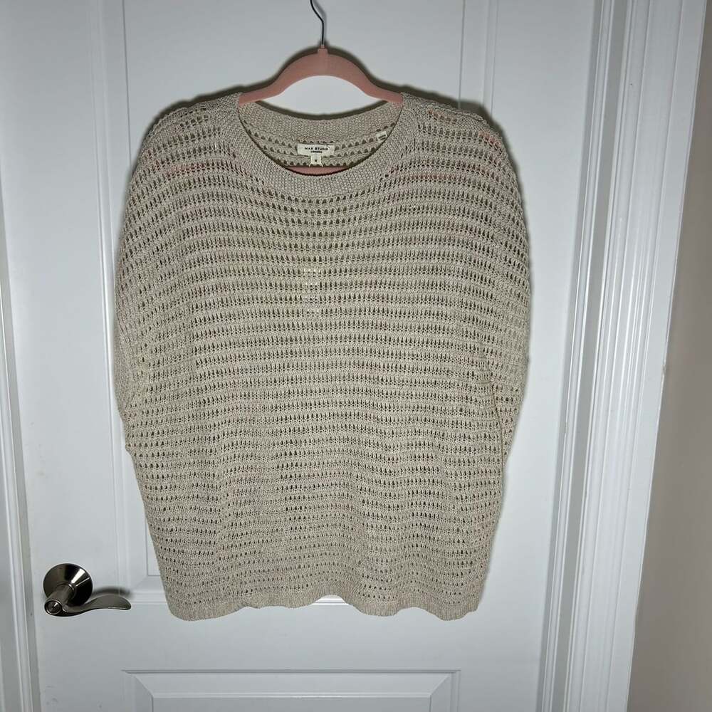 Max Studio London Open Knit Sweater Size M Oyster Beige